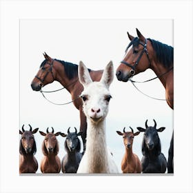 Llamas And Horses Canvas Print