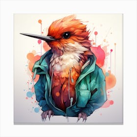 Watercolour Cartoon Hummingbird In A Hoodie Canvas Print