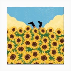 Admist Sunflower Fields Square Canvas Print