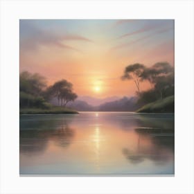 Sunset Over The River Paintings Art Print Canvas Print