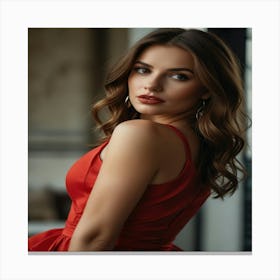 Pretty Woman In Red Stunning Dress 3 Canvas Print