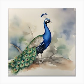 Peacock Painting Watercolour Canvas Print