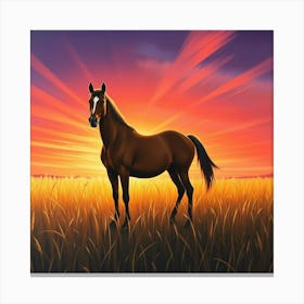 Horse In The Field At Sunset 6 Canvas Print