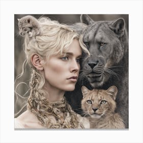 wolfy And Lion Canvas Print