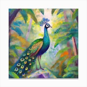 Peacock In The Jungle 2 Canvas Print