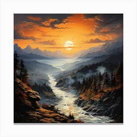 Sunset Over Foggy Mountains Canvas Print