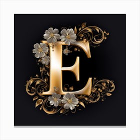 Gold Letter E With Flowers Canvas Print
