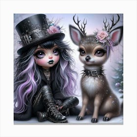 Steampunk Girl And Deer Canvas Print