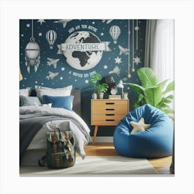Bedroom With A Blue Wall  Canvas Print