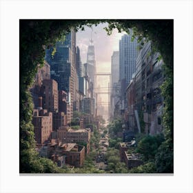 Depict A Bustling Cityscape Intertwined With Lus Canvas Print