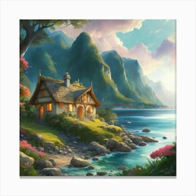 Cottage By The Lake Canvas Print