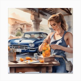 Girl And A Car Canvas Print