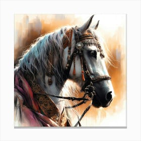 Decorated Berber Horse Head Detail Portrait Color Painting 1 Canvas Print