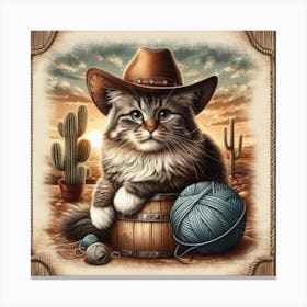 Cowboy Fluffy Cat in the Desert Canvas Print