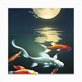 Koi Fish In The Moonlight Canvas Print