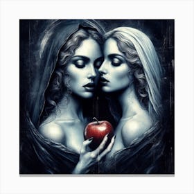 Two Women Holding An Apple Canvas Print