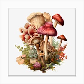 Mushrooms And Flowers Canvas Print