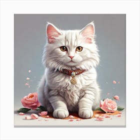 Cat With Roses Canvas Print