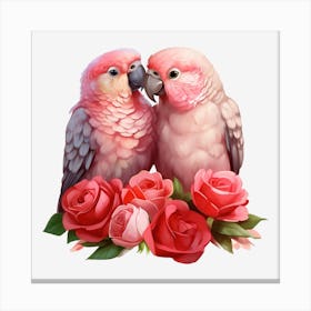 Parrots And Roses Canvas Print