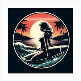 Surfer Girl At Sunset Canvas Print