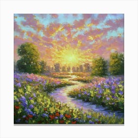 Impressionist Sunrise Meadow Canvas Print