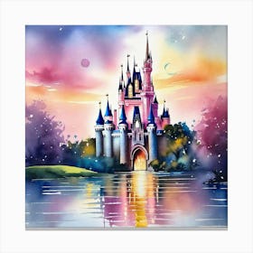 Disney Castle Watercolor Painting Canvas Print