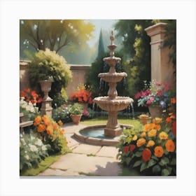 Fountain In The Garden Canvas Print