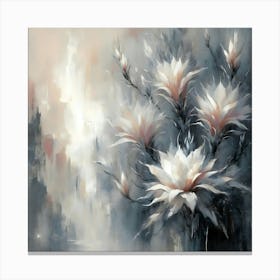 Elegant white flowers on abstract muted gray background Canvas Print