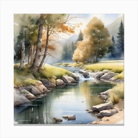 Watercolor Of A Stream 1 Canvas Print