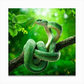 Baby Snake Exhibits Surprise Twisted Around A Gnarled Tree Branch Capturing The Essence Of Playful Canvas Print