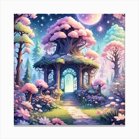 A Fantasy Forest With Twinkling Stars In Pastel Tone Square Composition 7 Canvas Print