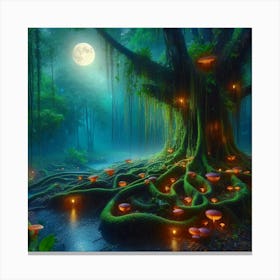 Fairy Forest At Night Canvas Print