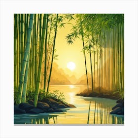 A Stream In A Bamboo Forest At Sun Rise Square Composition 78 Canvas Print