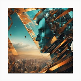 A Man S Head Shows Through The Window Of A City, In The Style Of Multi Layered Geometry, Egyptian Ar (7) Canvas Print
