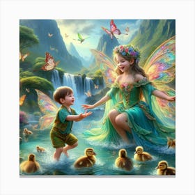 Fairy children playing in a river Canvas Print