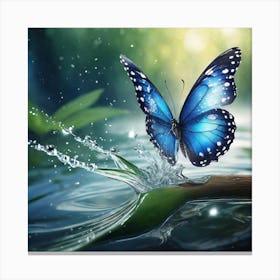 Blue Butterfly In Water Canvas Print