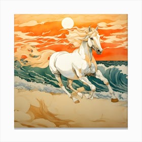 Horse Running On The Beach At Sunset Canvas Print