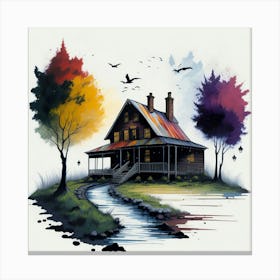 Colored House Ink Painting (136) Canvas Print