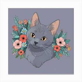 Cat With Flowers Canvas Print