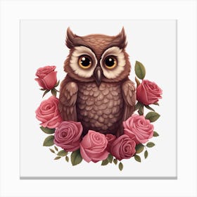 Owl With Roses 15 Canvas Print