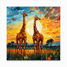 Giraffes At Sunset 45 Canvas Print