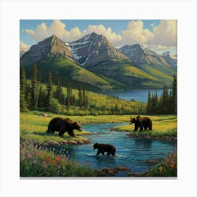 Bears By The Stream Canvas Print