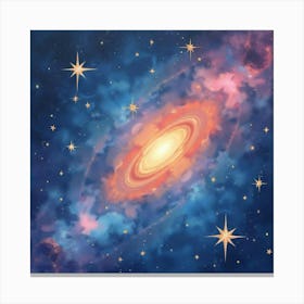 Watercolor Cosmic Canvas With Floating Star Clusters 1 Canvas Print