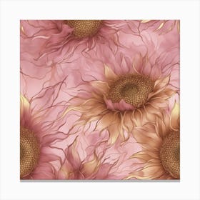 Seamless Pattern Of Elegant Sunflower Floral Motifs In Pink, Adorned With Gold Lines Canvas Print