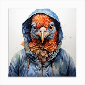 Watercolour Cartoon Pheasant In A Hoodie 3 Canvas Print