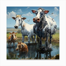 Surreal Cyborg Cows On A Farm Ai Art Depot 36 Canvas Print