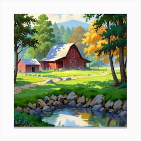 Red Barn In The Woods Canvas Print