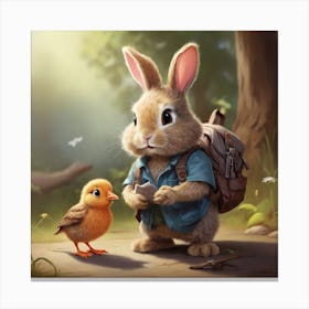 Rabbit And Chick Canvas Print