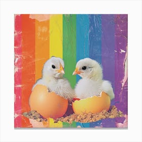 Rainbow Chicks Hatching Out Of Eggs Collage Canvas Print