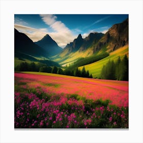 Pink Flowers In The Mountains Canvas Print